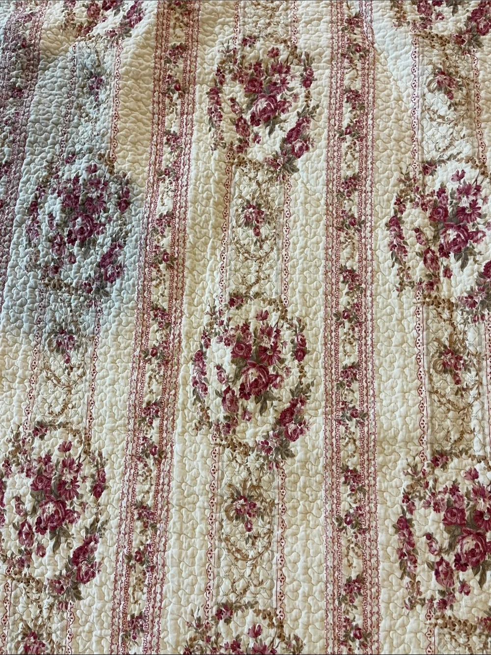 Floral Quilted embroidered Throw Blanket in Cream and Rose reversible